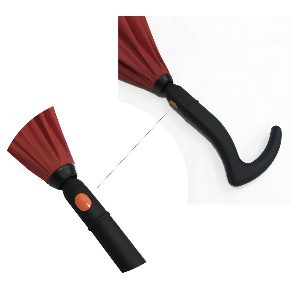 Auto Open Close Walking Stick Inverse Umbrella  Inverted With Crutch Handle China Umbrella Manufacturing Supplier