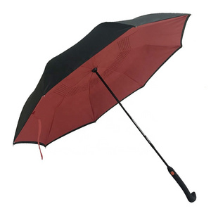 Auto Open Close Walking Stick Inverse Umbrella  Inverted With Crutch Handle China Umbrella Manufacturing Supplier