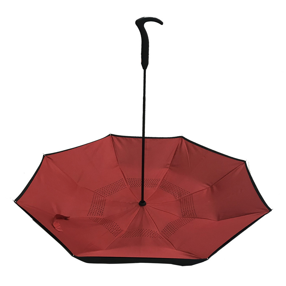 Auto Open Close Walking Stick Inverse Umbrella  Inverted With Crutch Handle China Umbrella Manufacturing Supplier