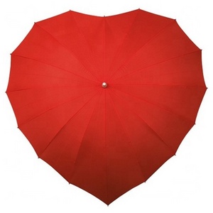 16 Ribs Straight Fiberglass Frame Red Color Heart Shape Umbrella