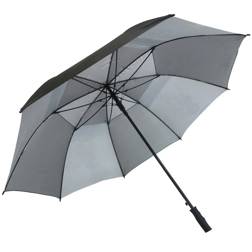 Silver fabric UPF50+ summer waterproof umbrella sunshade big golf umbrella with 2 layers