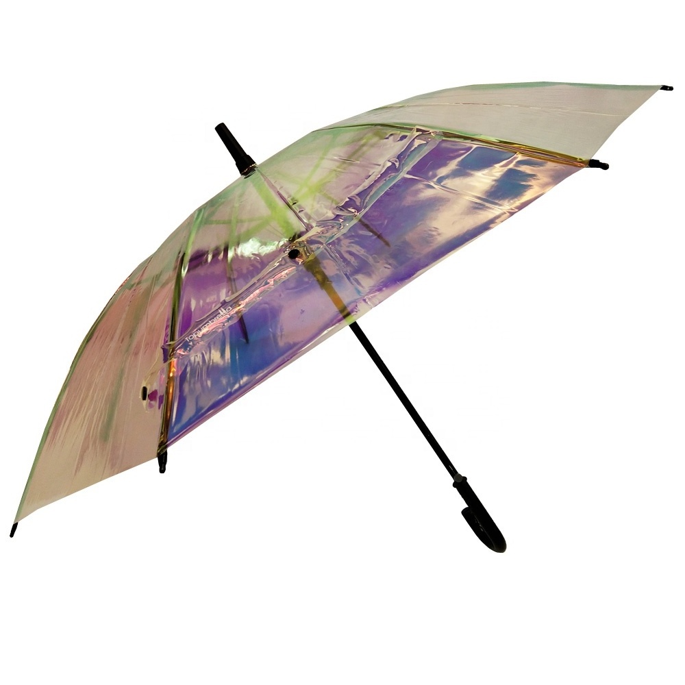 Laser Transparent Umbrella Rain Sunshade  Colorful Gradient Plastic PVC Holographic Umbrellas