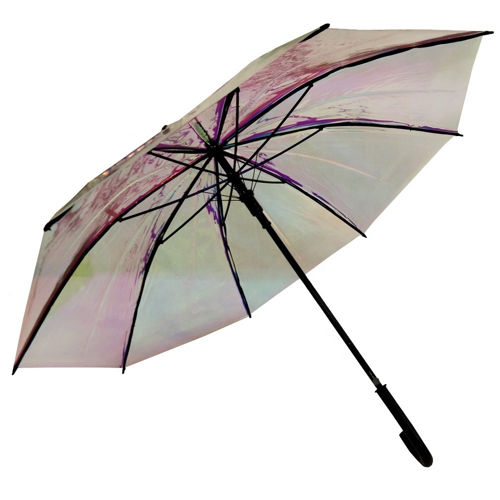 Laser Transparent Umbrella Rain Sunshade  Colorful Gradient Plastic PVC Holographic Umbrellas