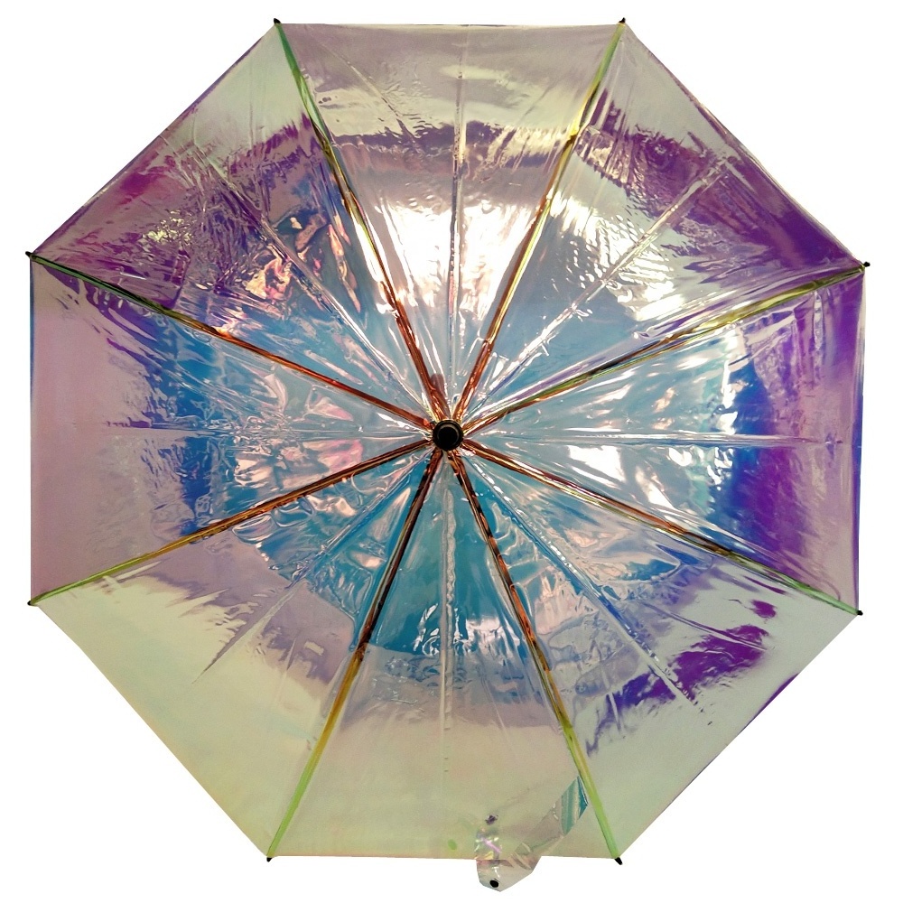 Laser Transparent Umbrella Rain Sunshade  Colorful Gradient Plastic PVC Holographic Umbrellas