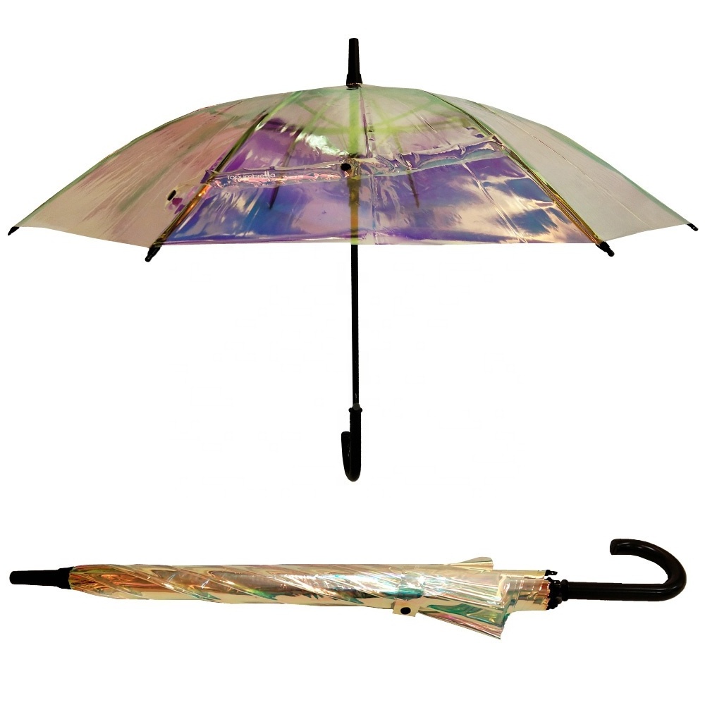 Laser Transparent Umbrella Rain Sunshade  Colorful Gradient Plastic PVC Holographic Umbrellas