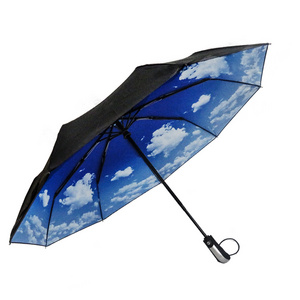 Compact Sun Protection UV Umbrella Foldable with Blue Sky Printing