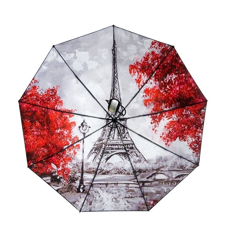 Portable Uv Protect Travel Eiffel Tower Print Compact Umbrella Auto Opening And Close