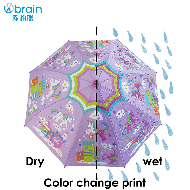 Plastic J Handle Color Change Kid Umbrella Purple With Logo Print