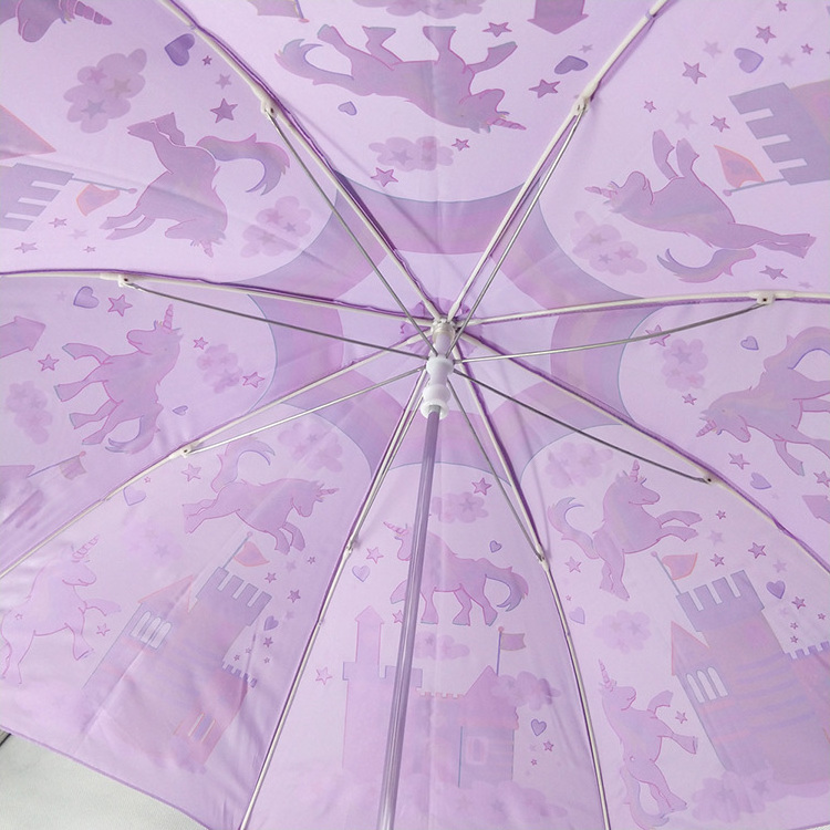 Plastic J Handle Color Change Kid Umbrella Purple With Logo Print