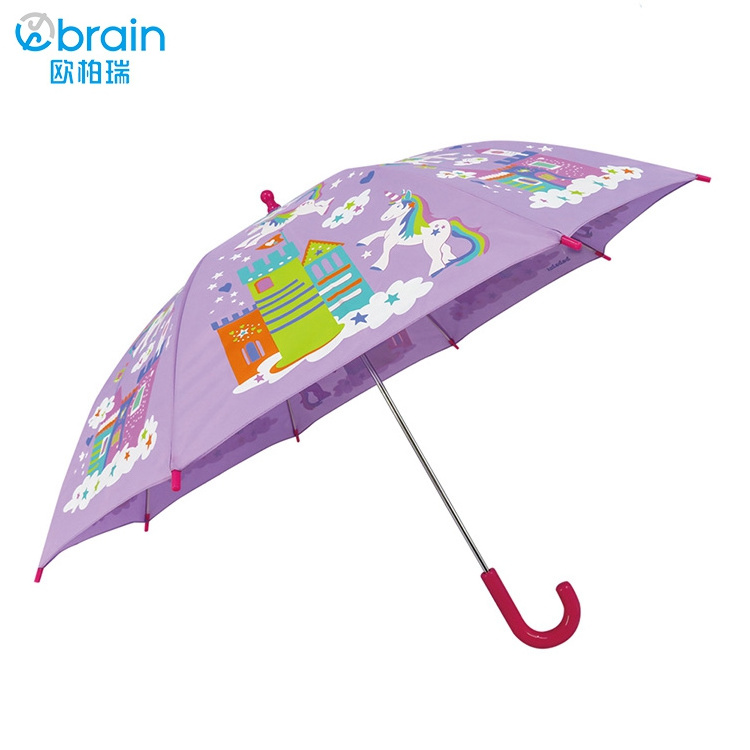 Plastic J Handle Color Change Kid Umbrella Purple With Logo Print