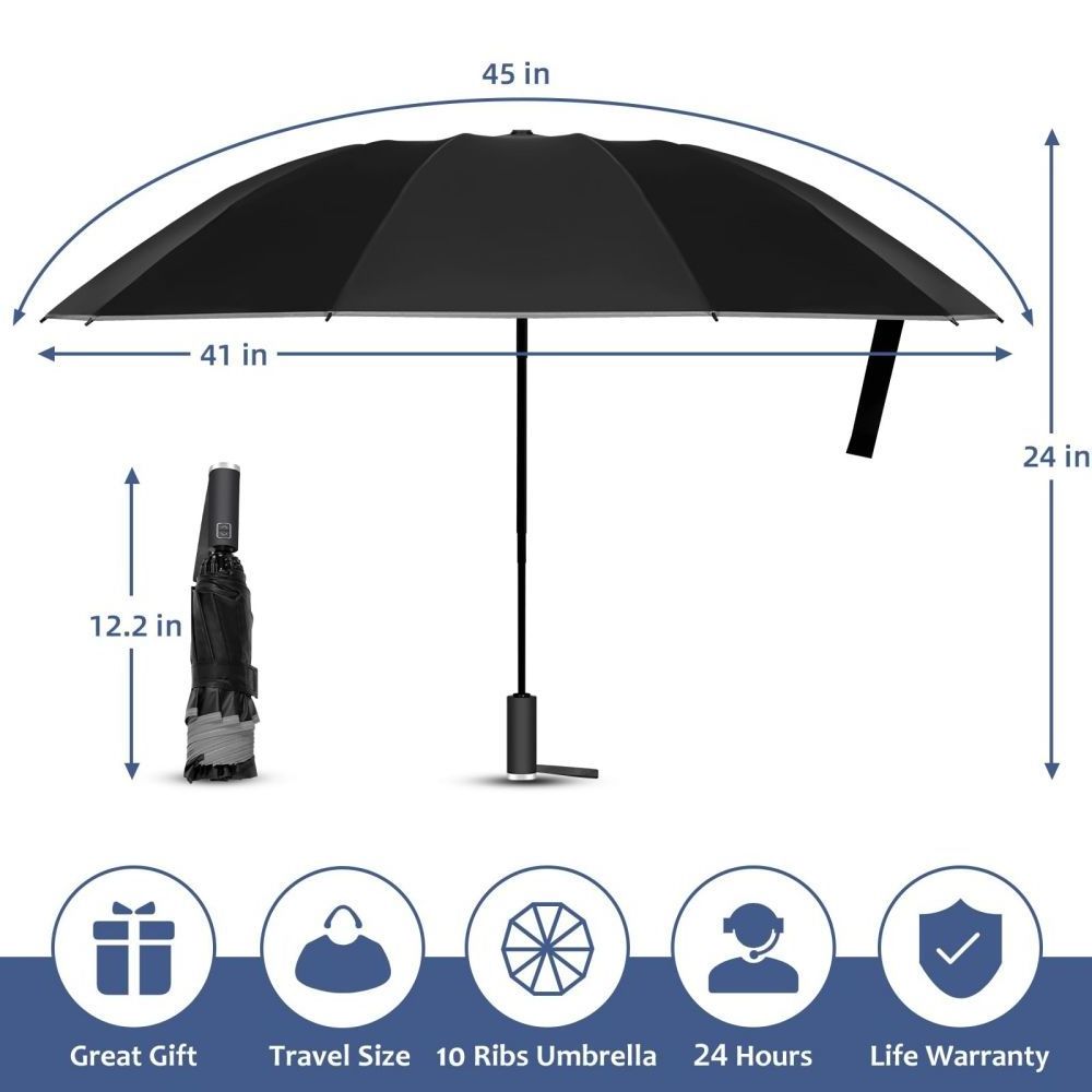 3 fold Full Automatic 10 Ribs Reverse Inverted Windproof Umbrellas for Rain and Sun