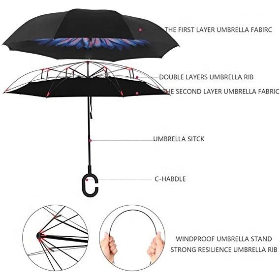 The latest can be customized wholesaleManual Open Double Layer Reverse Umbrella with Flower Prints