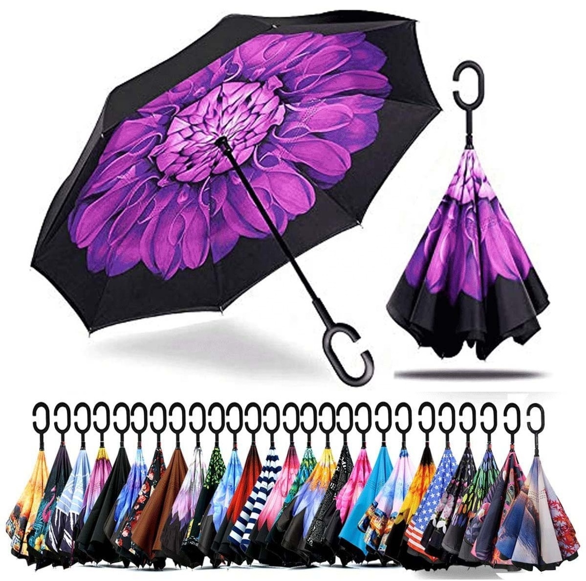 The latest can be customized wholesaleManual Open Double Layer Reverse Umbrella with Flower Prints