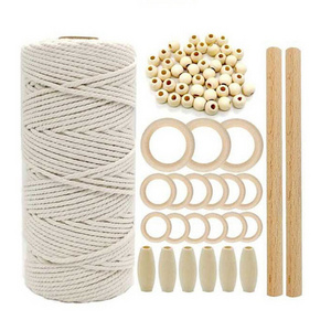 DIY Macrame Starter Kit 3mm Cotton Macrame Cord Colored Wooden Beads Sticks Hoops Rings Macrame Supplies Wall Hanging Kit