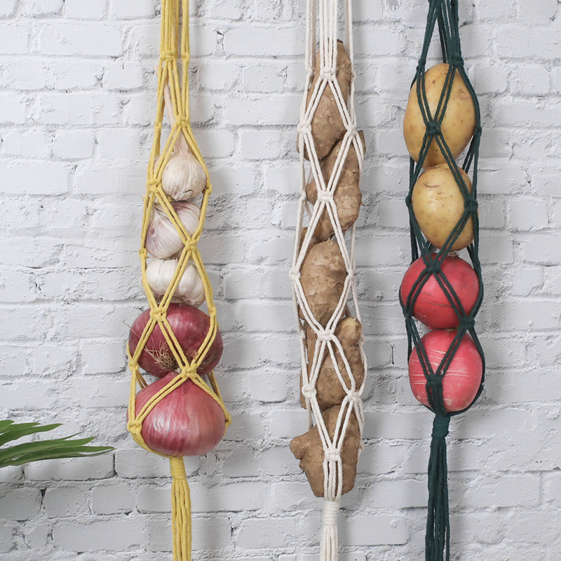 Hanging Fruit Basket Macrame Hanging Fruit Basket Vegetable Breathable Storage Basket for Potato Onion Fruit Storage Boho Decor