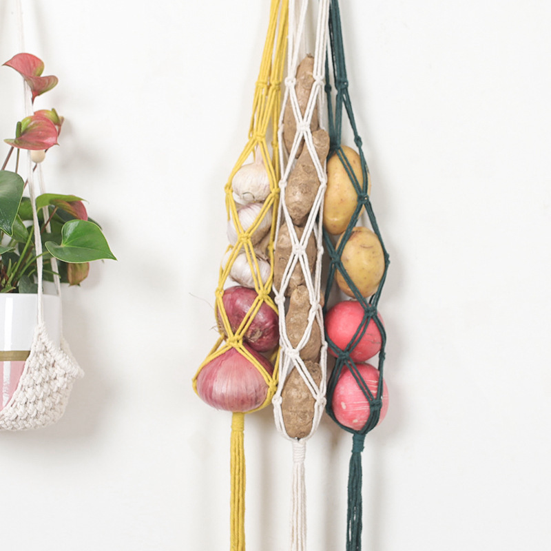 Hanging Fruit Basket Macrame Hanging Fruit Basket Vegetable Breathable Storage Basket for Potato Onion Fruit Storage Boho Decor