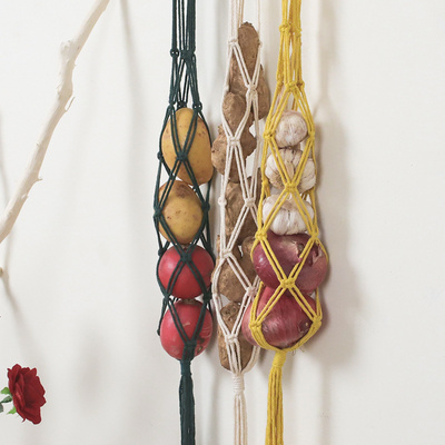 Hanging Fruit Basket Macrame Hanging Fruit Basket Vegetable Breathable Storage Basket for Potato Onion Fruit Storage Boho Decor