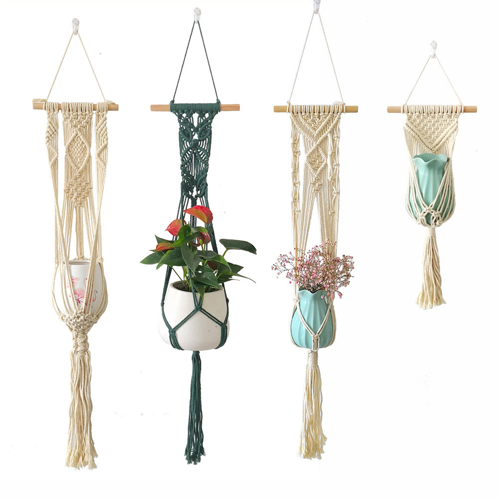 Macrame Plant Hanger Indoor Outdoor Hanging Planters Woven Cotton Rope Flower Pots Holder Stand Plant Basket Boho Home Decor