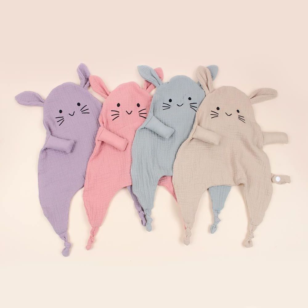 Gauze Cotton Lovey Security Blanket Baby Shower Gift Cat Bunny Cotton Muslin Lovey Rabbit Blanket Organic Bunny Lovey Blankets