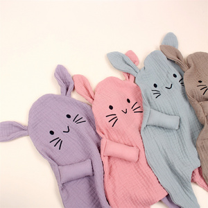 Gauze Cotton Lovey Security Blanket Baby Shower Gift Cat Bunny Cotton Muslin Lovey Rabbit Blanket Organic Bunny Lovey Blankets