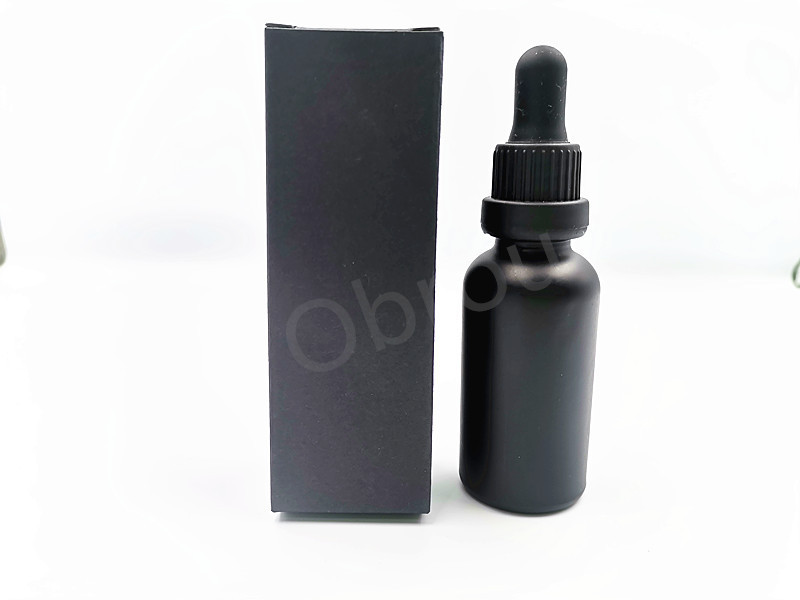 30ml 50ml 100ml oil matte frosted black measuring serum glass dropper bottle paper cardboard tube cosmetic packaging