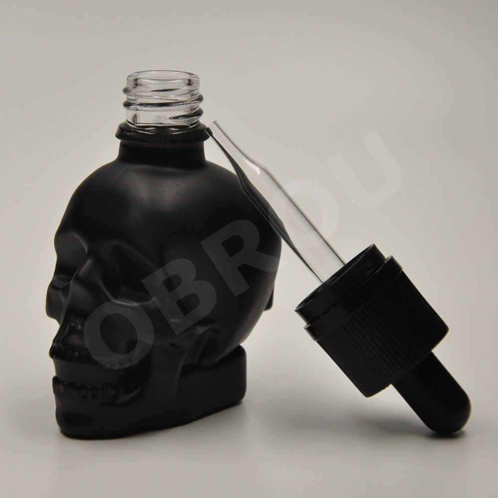 glass transparent black matte skull bottle 30ml 60ml 120ml dropper beard oil bottles