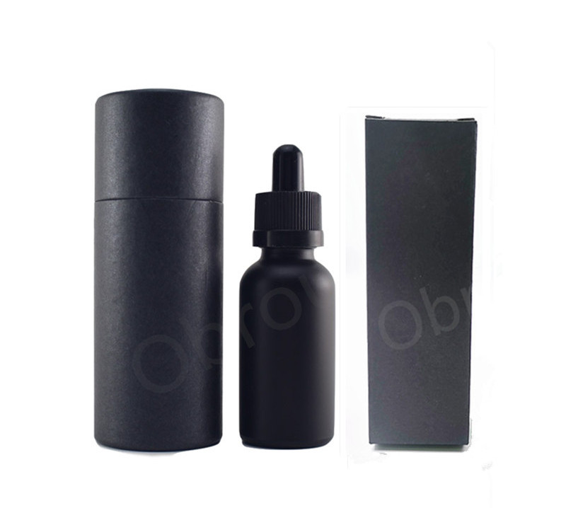 30ml 50ml 100ml oil matte frosted black measuring serum glass dropper bottle paper cardboard tube cosmetic packaging