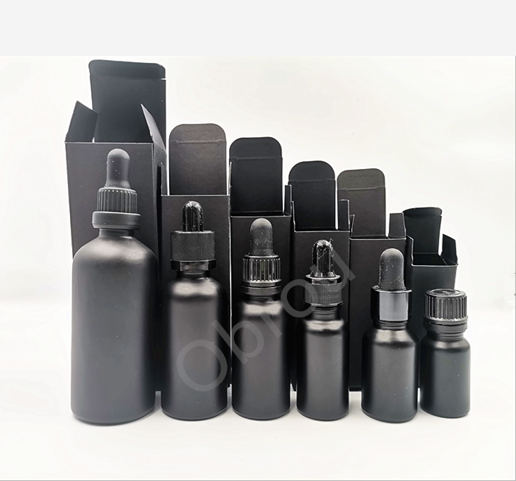 30ml 50ml 100ml oil matte frosted black measuring serum glass dropper bottle paper cardboard tube cosmetic packaging