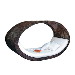 All Weather Daybed Canopy For Bali Thailand Hotel Swimming Pool Beach Outdoor Wicker Furniture Round Sun Bed