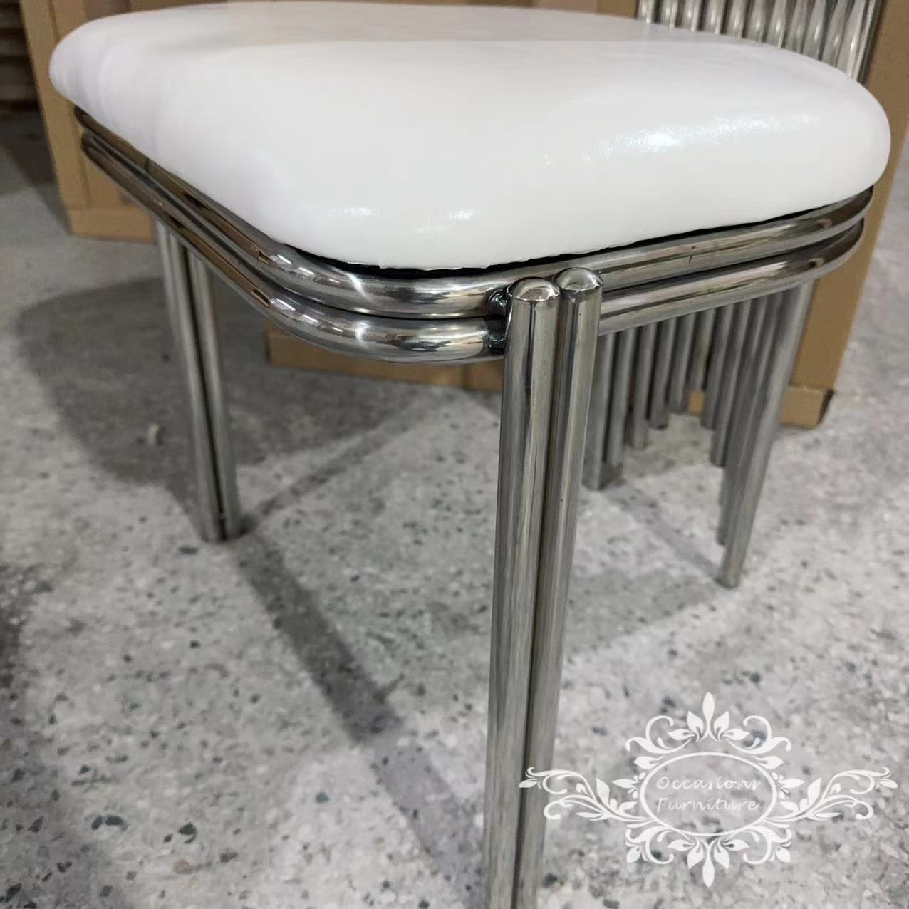 Glossy Silver Stainless Steel Round Tubes Home Dining Chairs Hotel Events Commercial Furniture