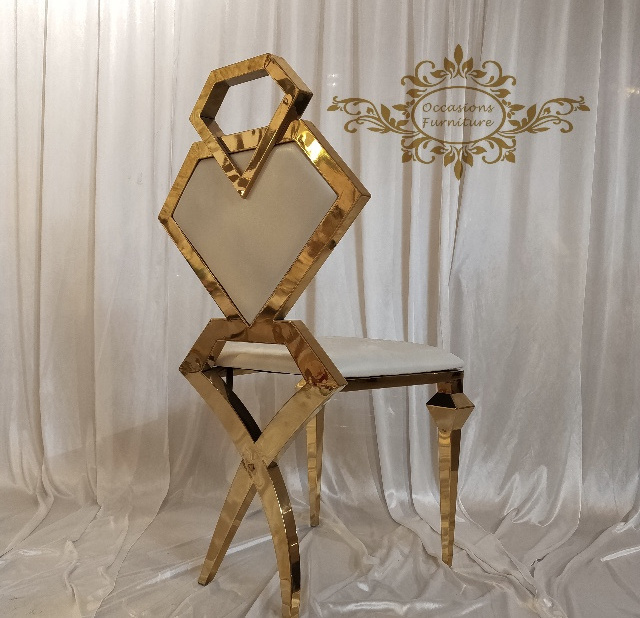 New Style Diamond Stainless Steel Golden Frame White PU Wedding Chairs