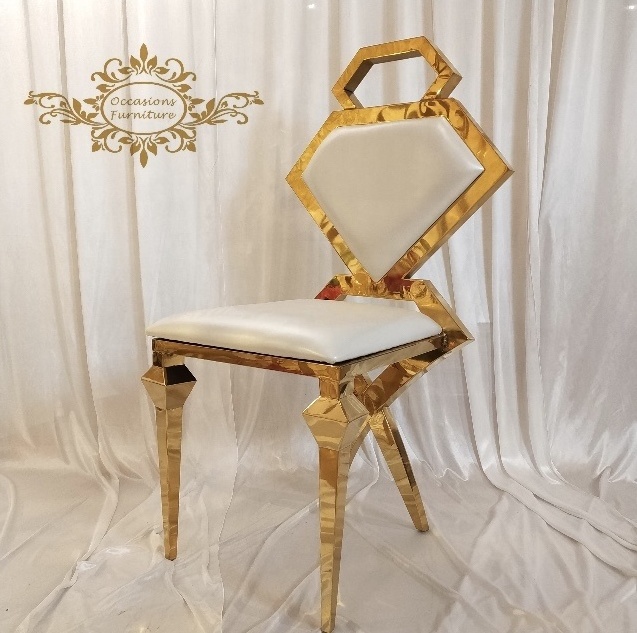 New Style Diamond Stainless Steel Golden Frame White PU Wedding Chairs