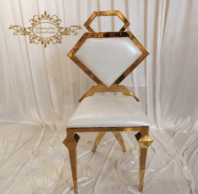 New Style Diamond Stainless Steel Golden Frame White PU Wedding Chairs