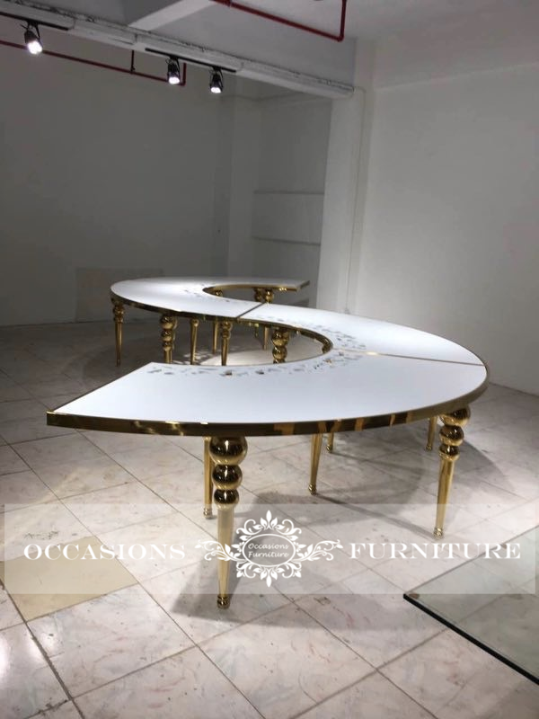 Serpentine Moon Round stainless Steel Table with White Top