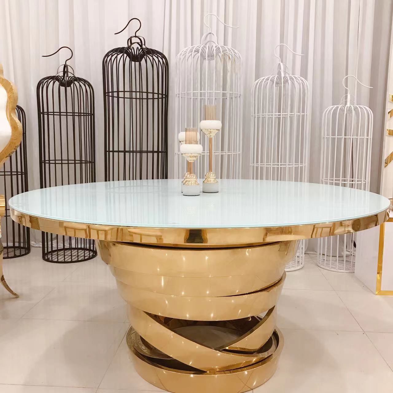 Snake Shape base Round table glass top dinning table wedding furniture Glass Round Stainless Steel Base Tables