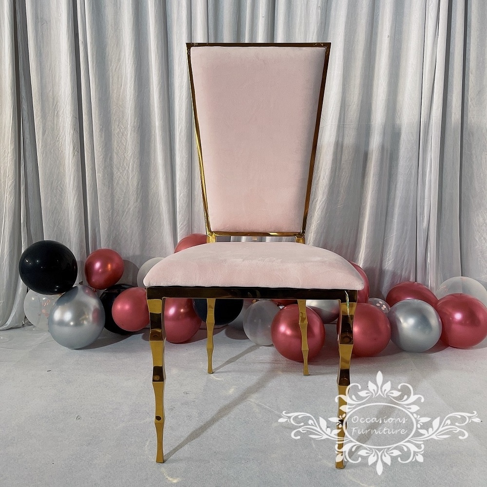 Pink Velvet Bamboo Legs Golden Wedding Chairs