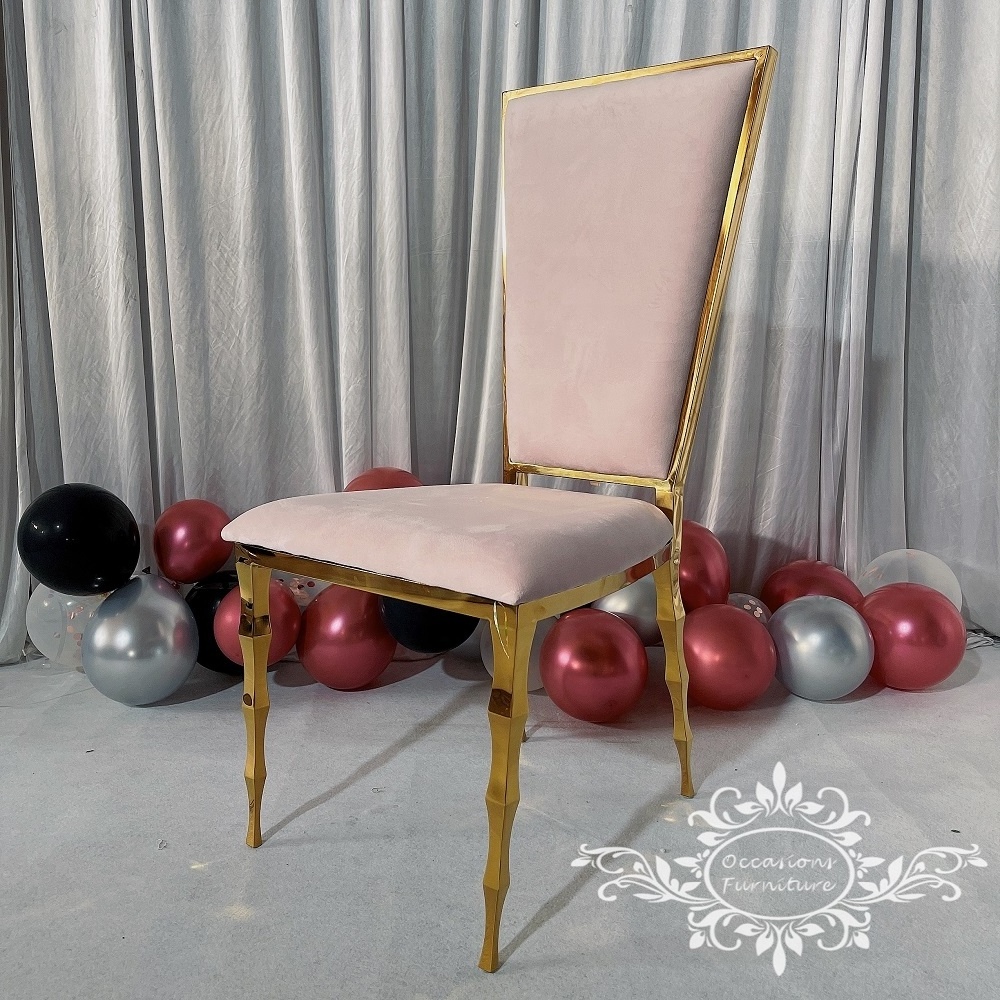 Pink Velvet Bamboo Legs Golden Wedding Chairs