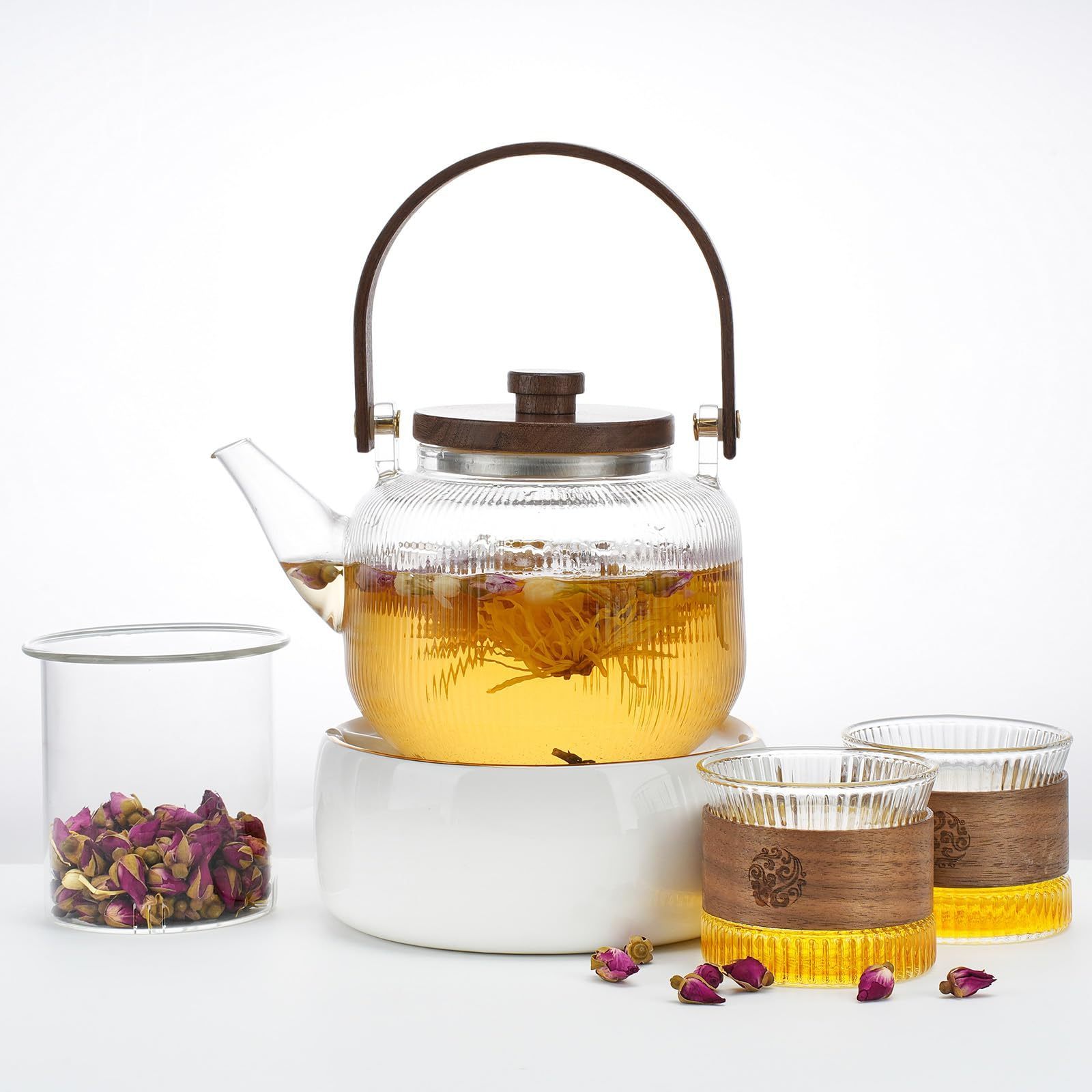 Hot selling Transparent And Hammered Glass Teapot With Removable Infuser Stovetop Safe Tea Kettle Blooming