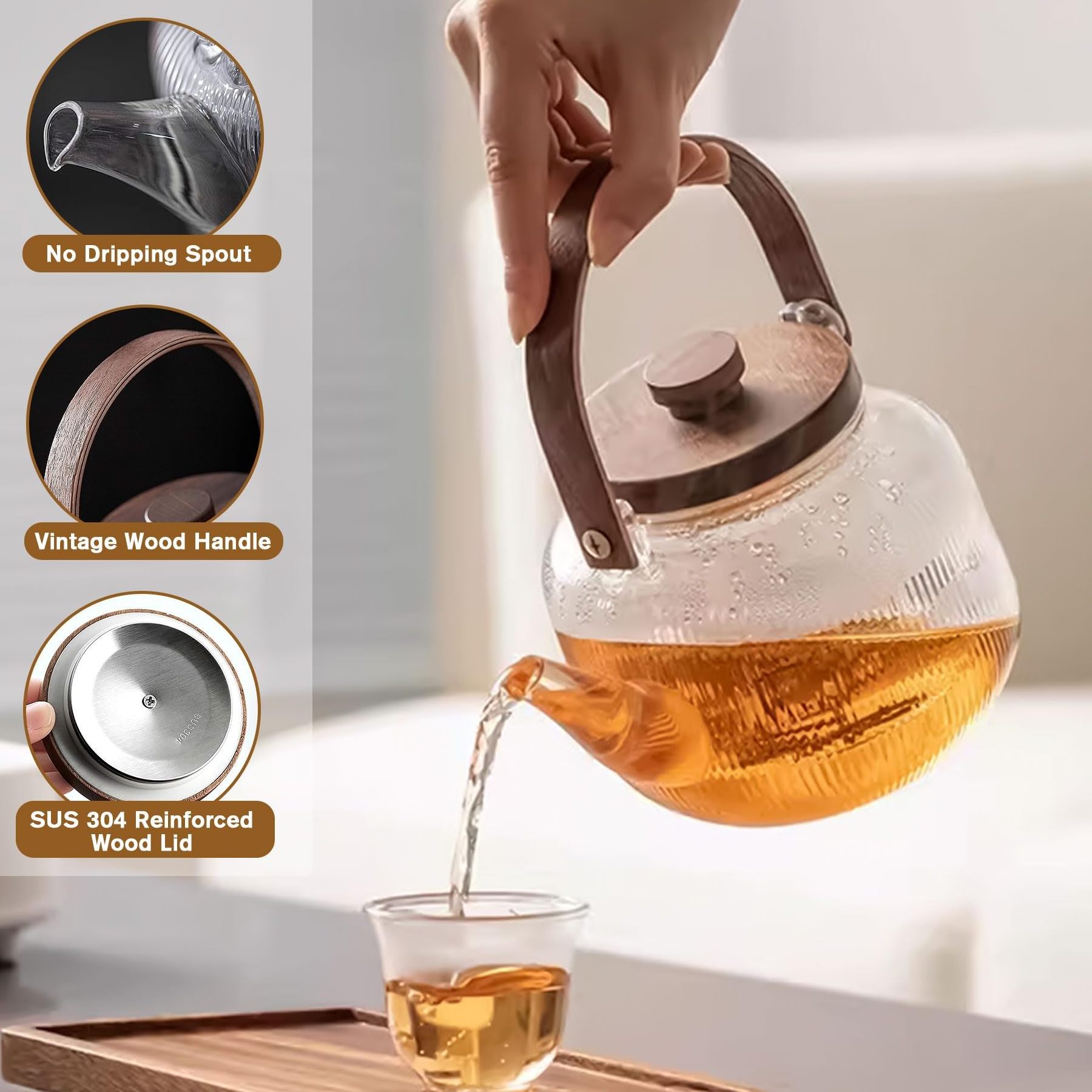 Hot selling Transparent And Hammered Glass Teapot With Removable Infuser Stovetop Safe Tea Kettle Blooming