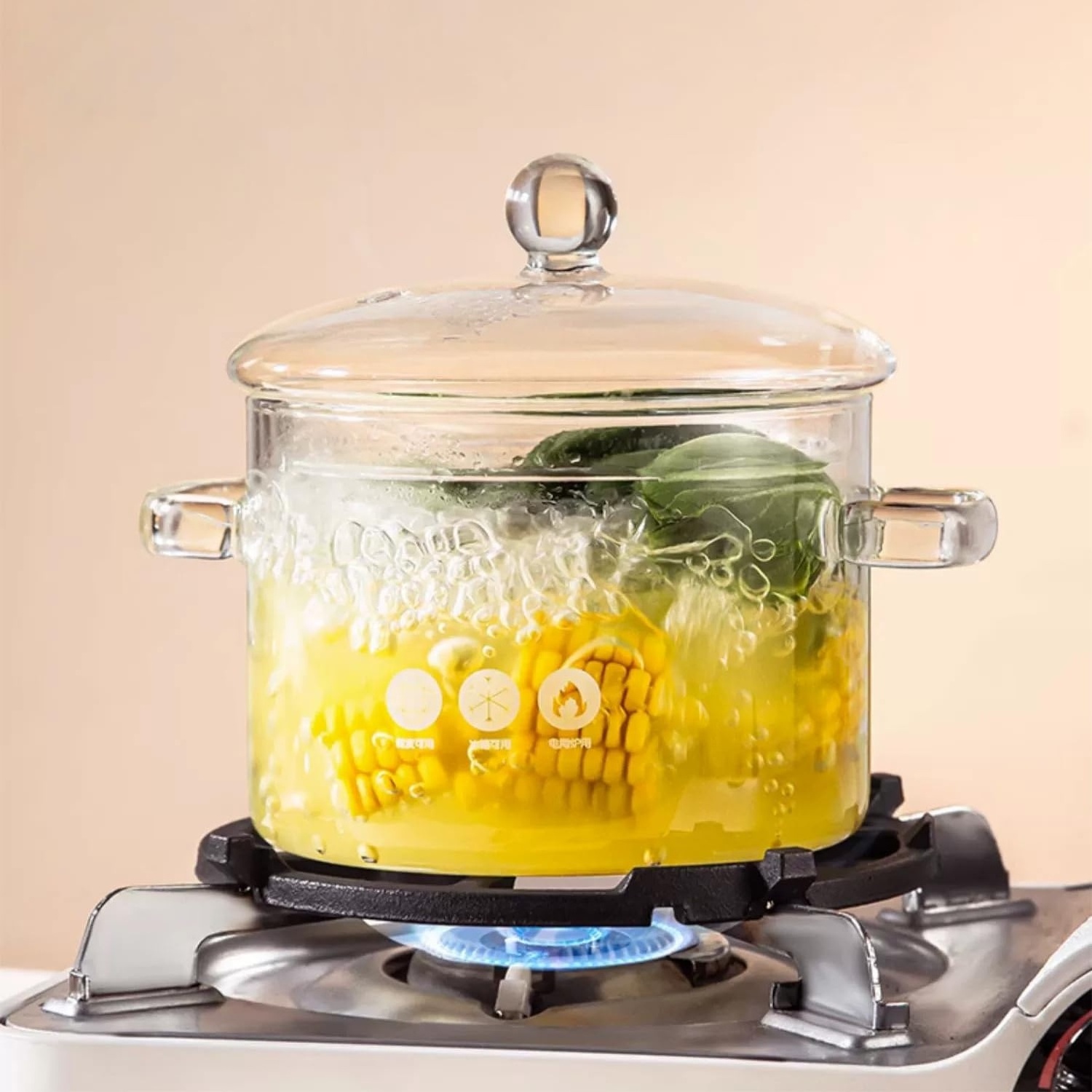 Big Size Transparent Clear Double-ear Kitchen Pots Borosilicate Heat Glass Cooking Pot