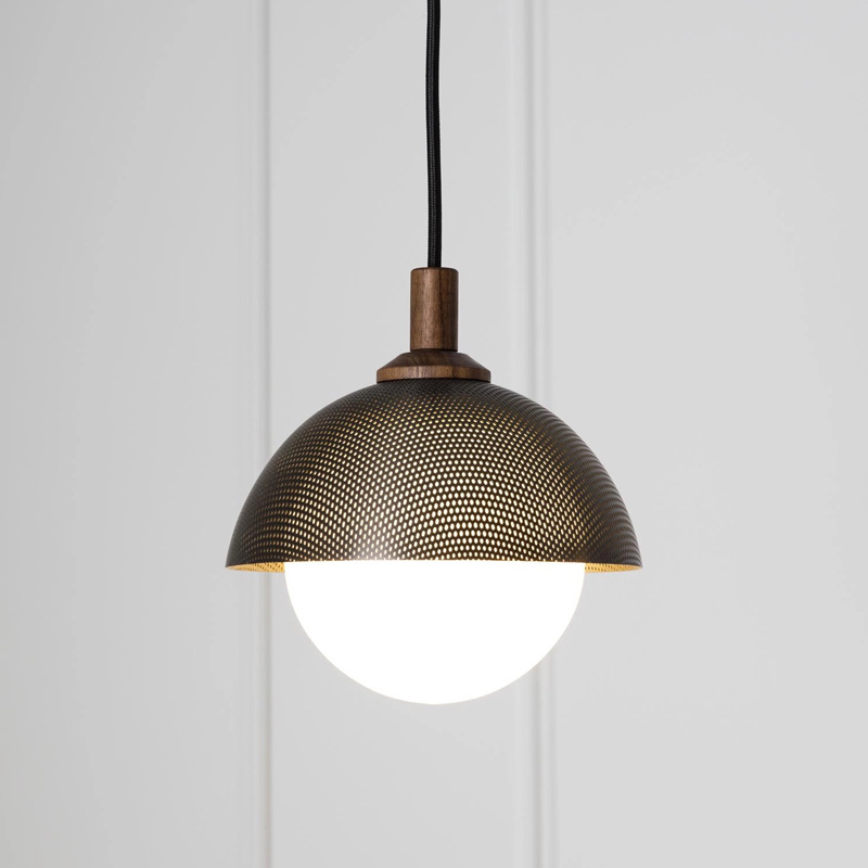 Modern Nordic Ceiling Hanging Lights Metal Glass 1 Light Dome Perforated Pendant Light Fixture