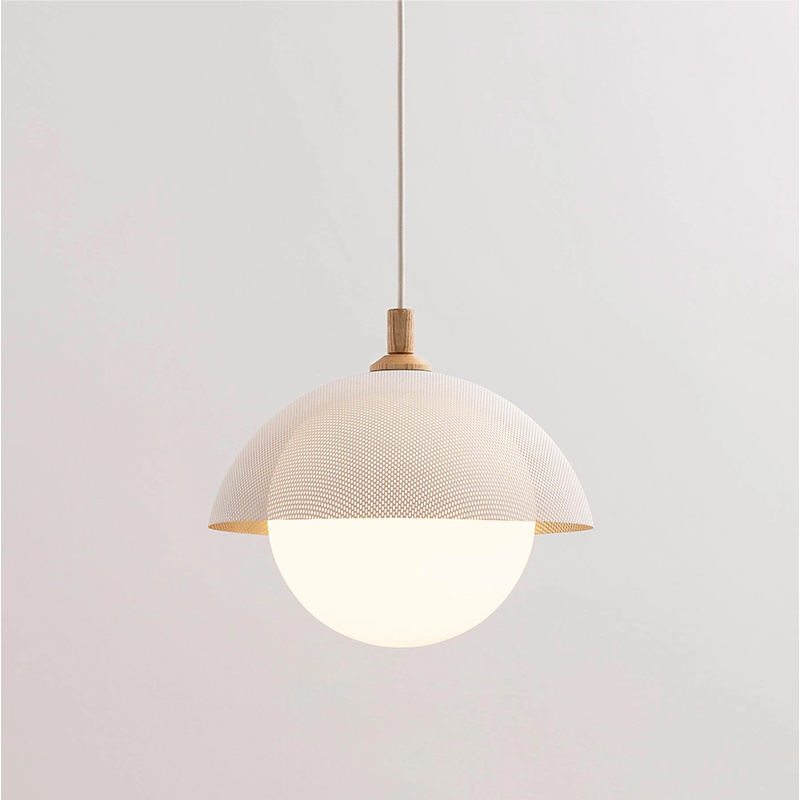 Modern Nordic Ceiling Hanging Lights Metal Glass 1 Light Dome Perforated Pendant Light Fixture