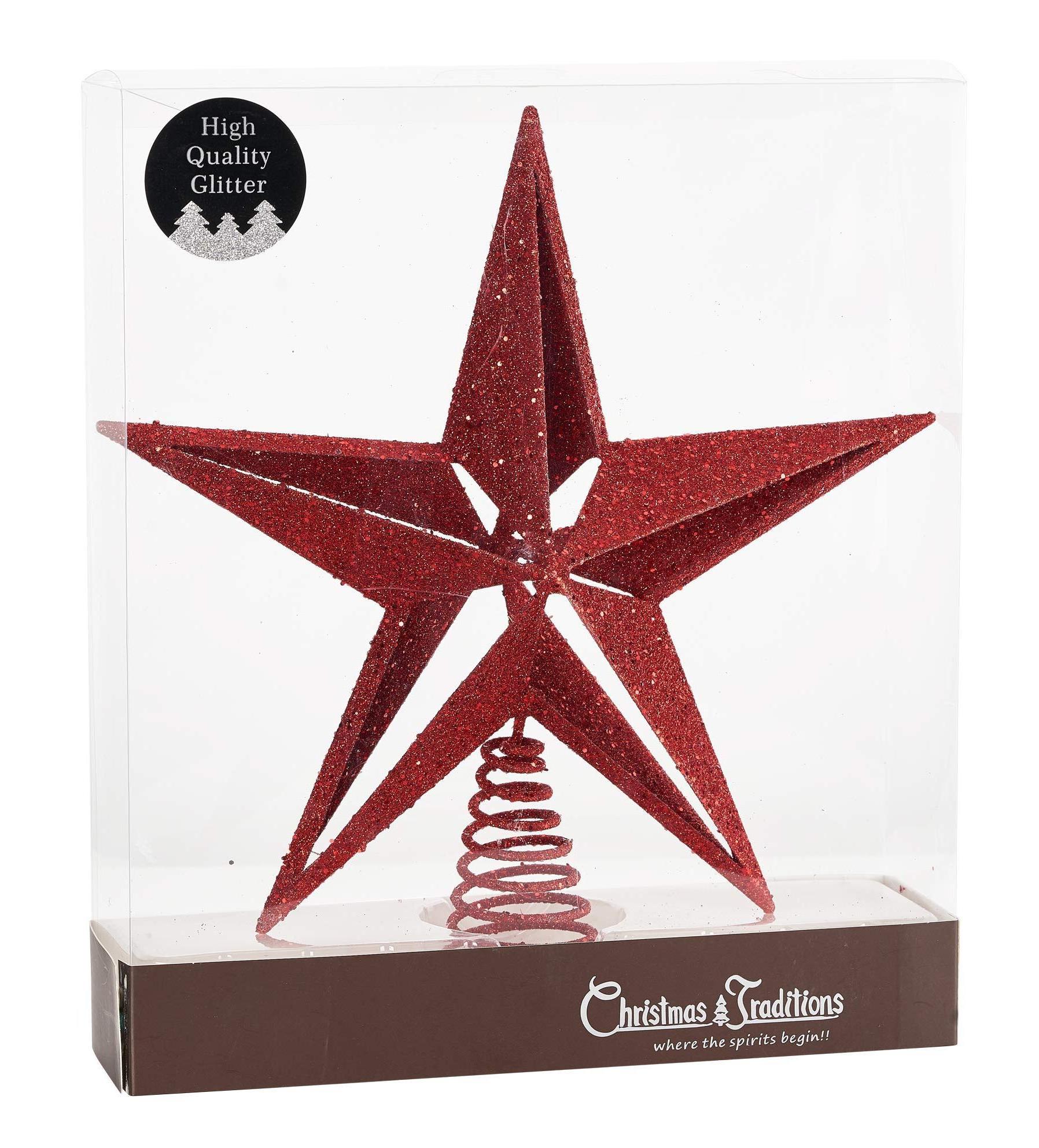 Wholesale Christmas Traditions 10 inch Red Glittered Large Filigree Christmas Star Tree Topper for Large Tree Home Decor (Red)