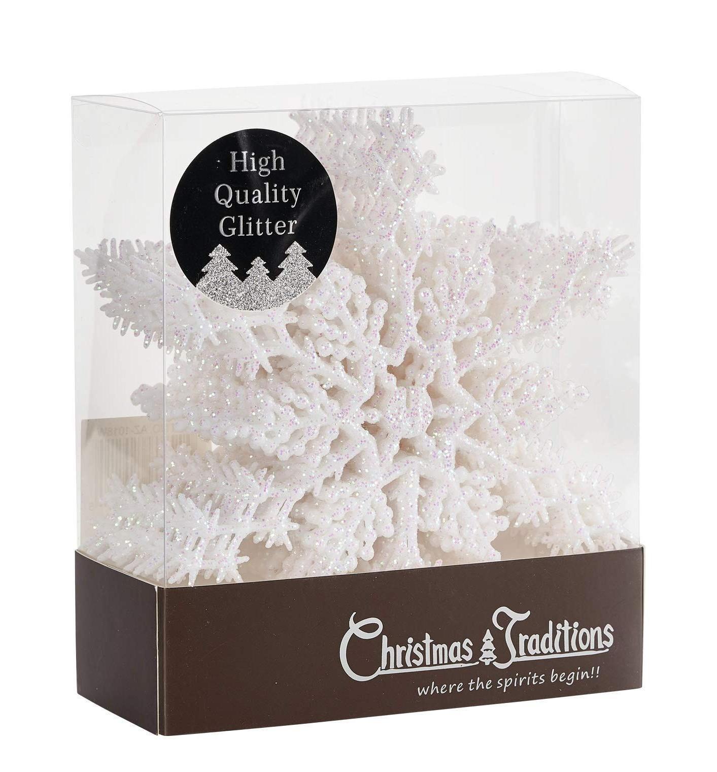 OEM ODM Christmas Traditions 6 inch White Iridescent Glittered Snowflake Ornaments (Set of 18)  Hanging Tree Decorations