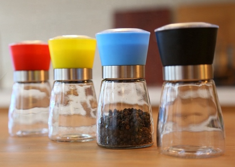 Adjustable Salt And Pepper Grinder Mills Type glass grinder with lid Ceramic pepper grinder set