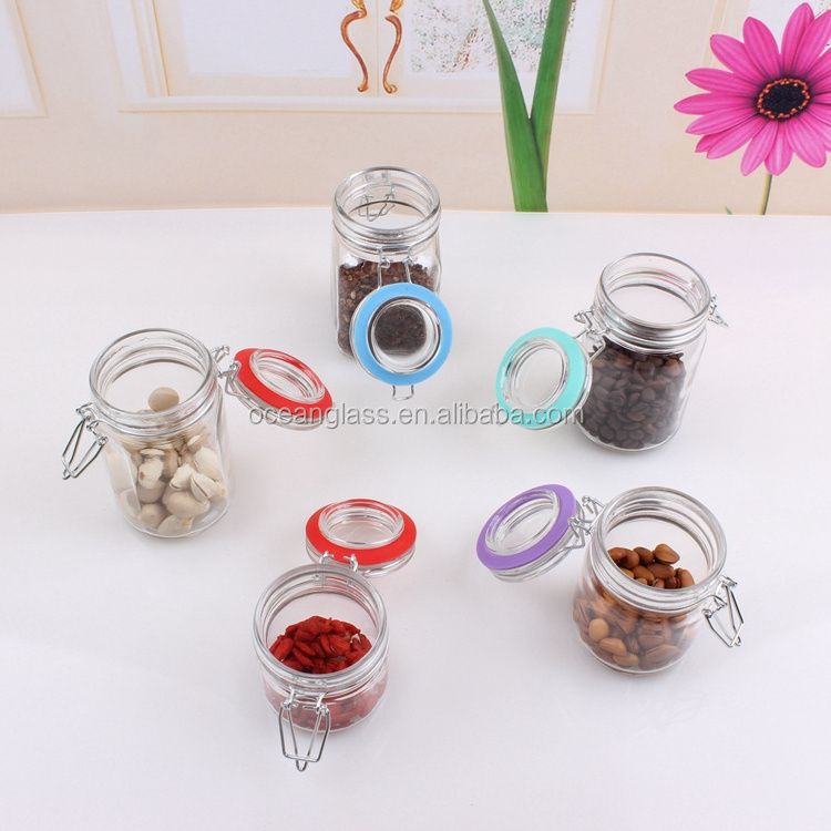 Best Selling Clear Air Tight Cookies Jar Small Jam Jar With latch Lid 150ml 250ml jar with lock