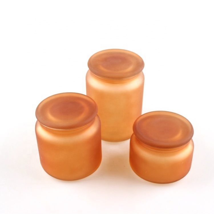 Matte amber glass wax candle jar candle holder with stopper lid 300ml 500ml 700ml