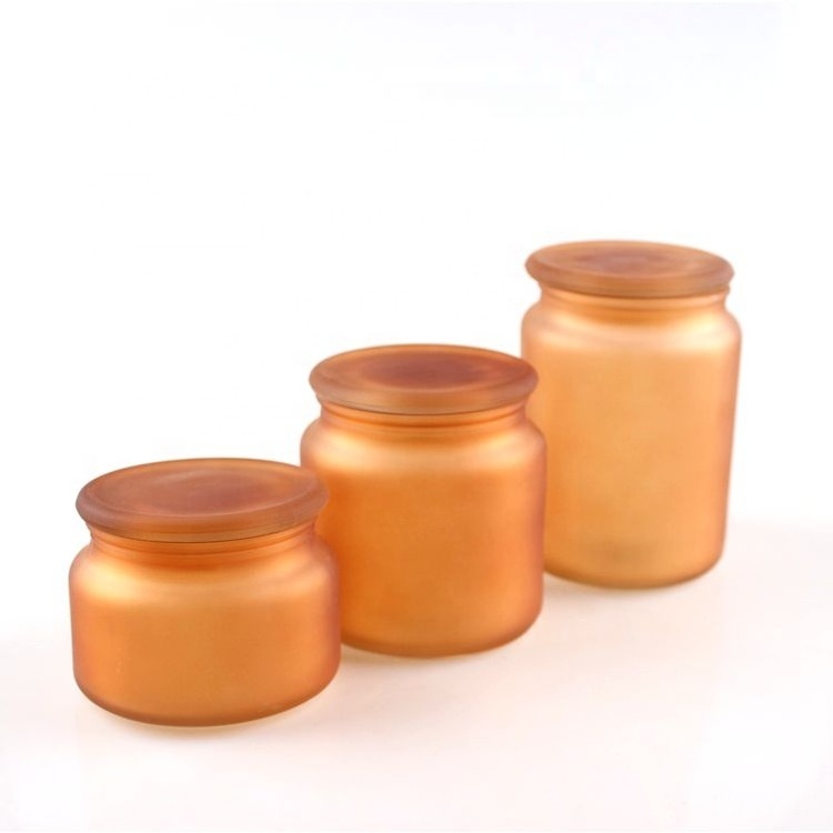 Matte amber glass wax candle jar candle holder with stopper lid 300ml 500ml 700ml