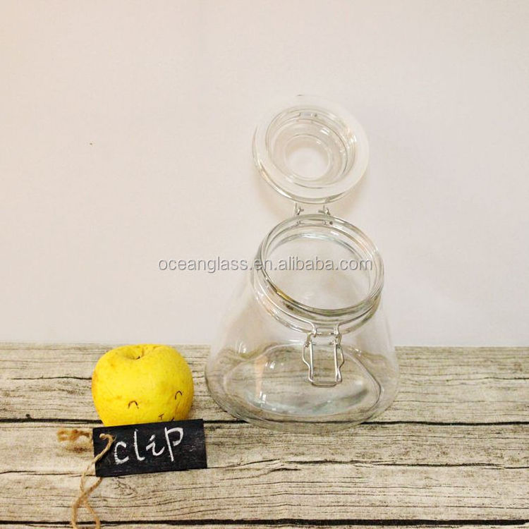 Leaning Glass Storage Jar Horseshoe Shape Glass Canister Clip Lid Glass Sealed Canning Pots