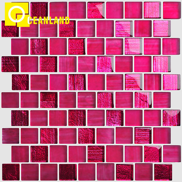 custom indoor crystal pink mosaic glass tiles